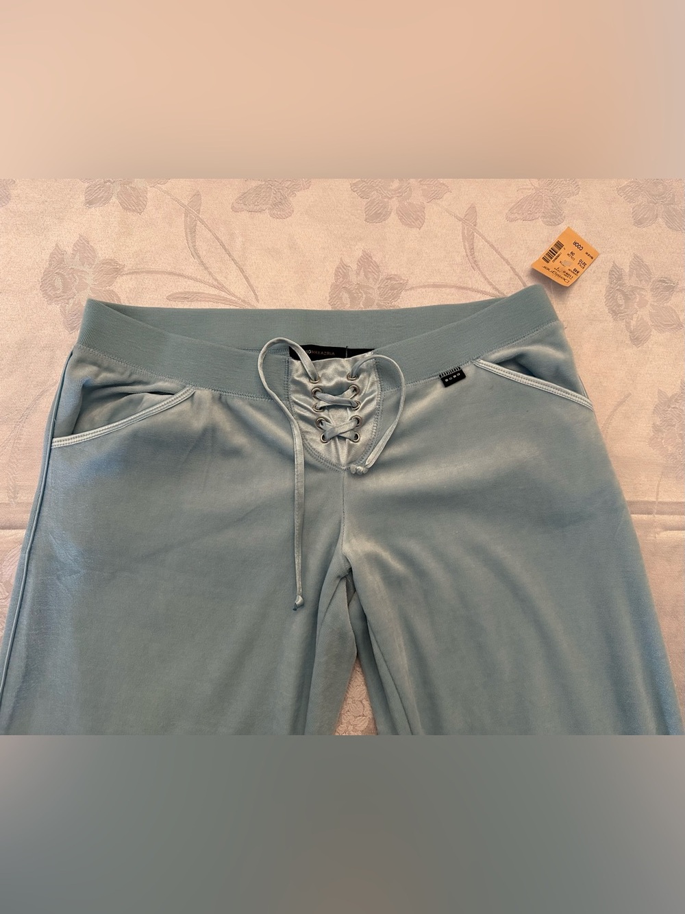 NWT BCBG Max Azria Blue Velour Lace Up Flare Pants Y2K